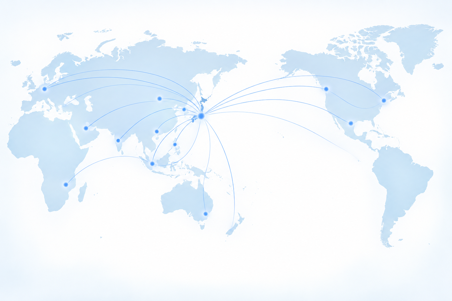 Illustrated global service connections centered on Fukuoka, Japan